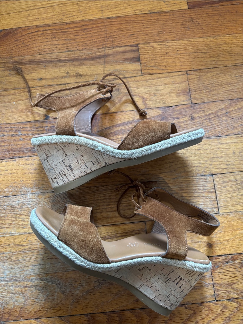 Paul Green Suede Lace-Up Wedge Sandals - Brown